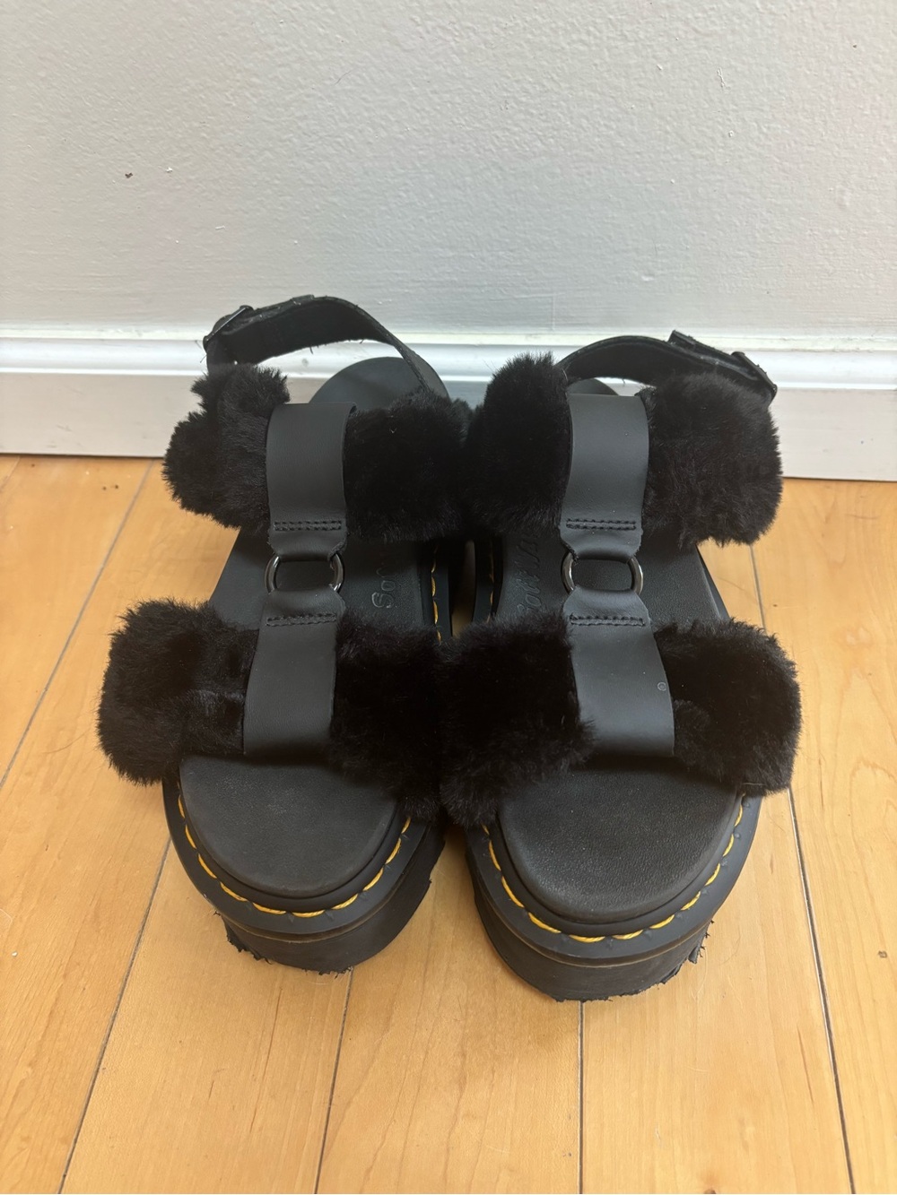 Dr Martens Voss II Black Faux-Fur Platform Sandals 9